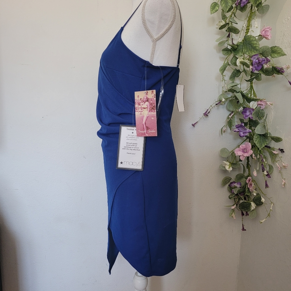 Emerald Sundae Womens V-neck Sheath Wrap High-Low Pointy Royal Blue Mini Dress - Picture 4 of 16
